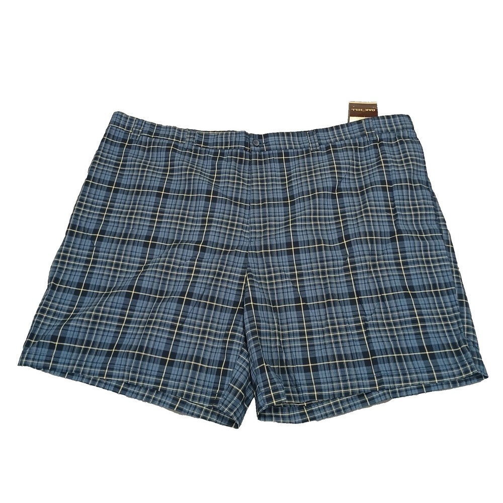 Oak Hill Shorts Mens 56R Blue Plaid Flat‎ Front Cotton Comfort Waist